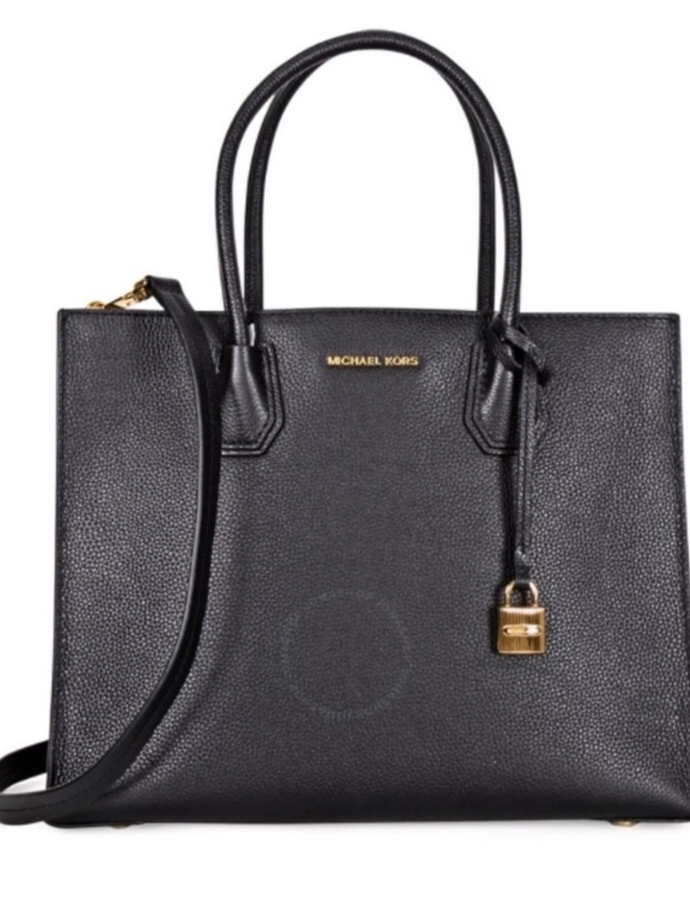 Michael Kors Mercer Tote Pebbled Leather Black Large Accordion Convertible Strap
